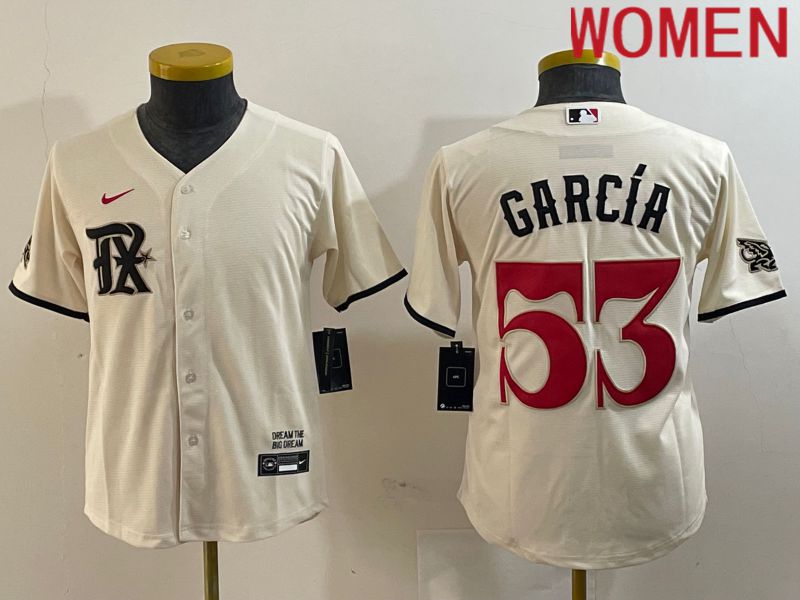 Women Texas Rangers 53 Garcia Cream City Edition 2024 Nike Game MLB Jersey style 1